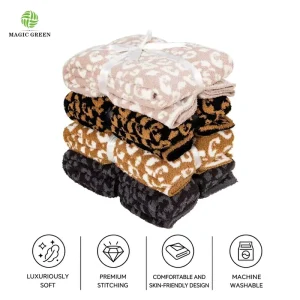 Soft Leopard Print Fluffy Luxurious Polyester Micro Fiber Thick Knitted Blanket Decorative Blanket Is a Must have for Winter