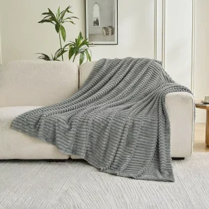 Soft Lightweight Blanket for Bedroom Office Air Conditioned Rooms Fuzzy Cozy Luxury Blanket Striped Flannel Blanket