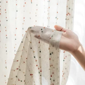 Soft Lightweight Linen Embroidered Festival Pattern Colorful Sheer Insulated Curtain for Children Bedroom