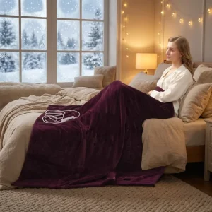 Soft Luxury 120V Electric Blanket with Rabbit Fur Material Machine Washable 5-Setting Fast Heating for Winter Use