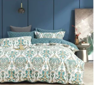 Soft Luxury Cotton Floral 6-Piece Bed Set Comforter Fitted Sheet Pillowcases Printed Bedding Set with Duvet Cover