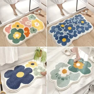 Soft Memory Foam Shower Bath Mat Quick Dry Super Water Absorbent Non Slip Stone Bath Mat for Bathroom Floor