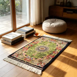 Soft Modal Persian Mandala Floral Islamic Prayer Mat Olive Green Machine Woven Wall Tapestry Indoor Entrance Floor Mat 50*80cm