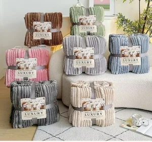 Soft Modern Sofa Bedding Soft Polyester Striped Flannel Fleece Blanket for Home Decor
