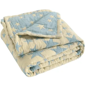 Soft Muslin Cotton Jacquard Bed Blankets Lightweight Thermal Baby Blanket Crib Blanket for All Seasons Blue and Yellow Star