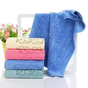 Soft Nylon Microfiber Bath Sheet Cartoon Rabbit Head Printed Striped Design Lint Free for Home Bathroom Use