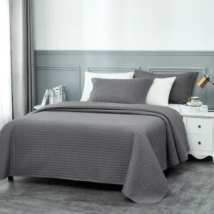 Soft Organic Cotton Grey Quilted Coverlet Ensemble Set Cotton Bedding Set