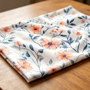 Soft Peach Floral Vine Print Fabric Romantic Orange Flower and Gray Leaf Textile for Summer Blouses and Elegant Home Linens
