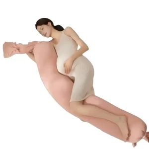 Soft Pink Cotton Full Body Pregnancy Pillow for Maternity with Belly Support to Alleviate Discomfort