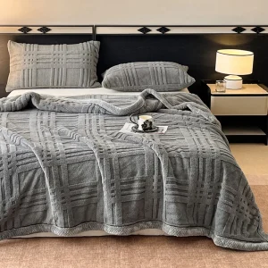 Soft Plaid Embossed Blanket Double Layer Reversible Throw Blanket Cozy Warm Bed Sofa Blanket for Winter Home Hotel Use