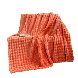 Soft Plush Knitted Plain 100% Polyester Flannel Blanket Solid Thick Striped Rib Jacquard Four Seasons Use Machine Washable for