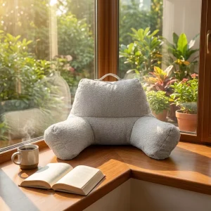Soft Plush Reading Pillow with Armrests Ergonomic Back Support for Bed Couch Gaming