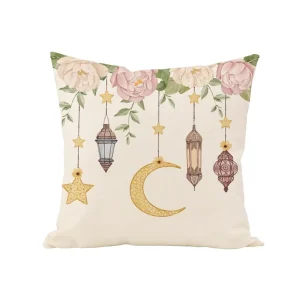 Soft Polyester Eid Mubarak Throw Pillow Cover 18×18 Square Cushion Case for Living Room Lumbar Support Festive Decoration