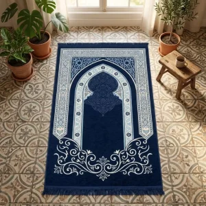 Soft Polyester Islamic Prayer Mat with Non Slip Rubber Backing for Home Travel & Picnic Use Custom Logo Orders & Ramadan Gifts