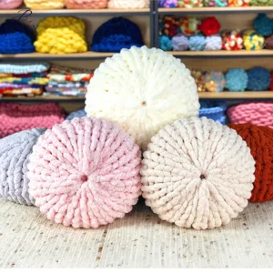 Soft Pouf Pumpkin Decorative Round Throw Pillows Chenille Chunky Knit Pillow Cushion for Bed Couch Home Room Decor