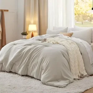 Soft Prewashed 100% Cotton Comforter Set Lightweight Breathable All Season Bedding Set with Pillowcases 3 Piece for Bedroom