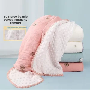 Soft Pure Cotton Baby Throw Blanket Embroidered Cartoon Pattern Kindergarten Small Quilt All-Season Children Cover