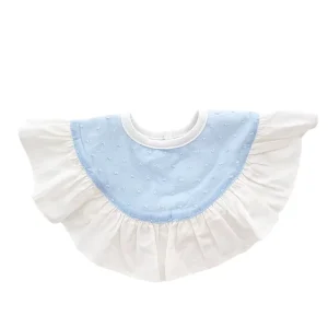 Soft Pure Cotton White Bibs for Boys Girls 360 Degree Rotating Lace Bows 23x20cm Washable Portable Burp Cloth Home Textile