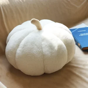 Soft Rabbit Faux Fur Pumpkin Throw Pillow Creative Cartoon Pattern for Christmas and Halloween Decorative Pillow