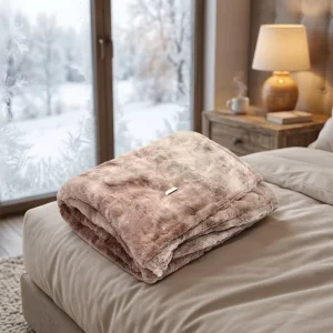 Soft Rabbit Fur Winter Electric Blanket 4 Heating Levels 8 Hour Auto Off Portable Design for Home