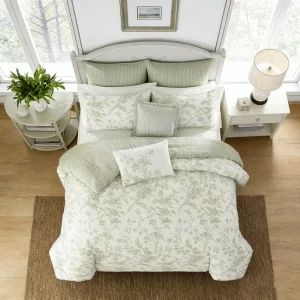 Soft Reversible Comforter Sets Elegant Plants Print 180T Cotton Bedding Sets 7 Pieces Floral Sage Green Comforter Sets