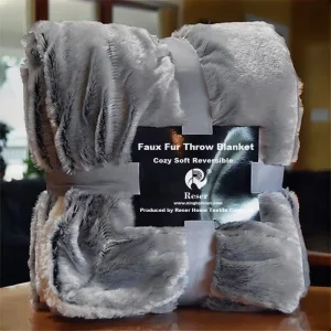 Soft Reversible Faux Fur Print Modern Throw Blanket for Sofa & Bedroom Thick Plush Customizable Model 5060