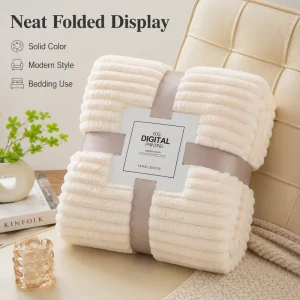 Soft Ribbed Flannel Throw Blanket 100% Polyester Plush Stripe Bed Sofa Blanket for All Season Home Bedding