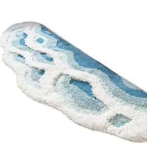 Soft Shaggy Microfiber Rug 3D Stereo Wave Pattern 50.8×91.3cm Navy Blue Runner Non Slip Washable 1.3 Inches Thick Bathroom