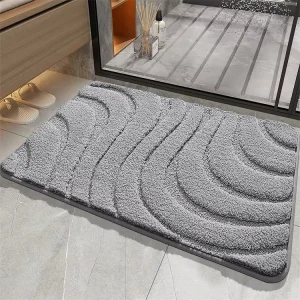 Soft Shaggy Non Slip Polyester PET Friendly Bathtub Decor Rugs Super Absorbent Washable Grey Bath Mat for Home & Hotel Bathroom