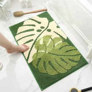 Soft Shaggy Polyester Bathroom Rugs Machine Washable Cute Leaf Bath Mat Water Absorbent Non Slip PET Friendly Bath Home Hotel
