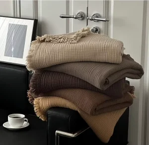 Soft Sofa Bedding Travel Hotel Office Solid Color 100% Cotton Tassels Woven Throw Blanket for Gift