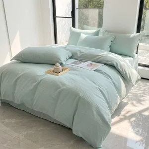 Soft Solid Color Bedding Set 4pcs Plain Dyed Microfiber Polyester Duvet Cover Bed Sheet Set for Master Bedroom