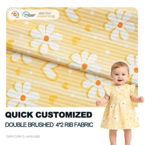 Soft Stretch Knitted Custom Printed Polyester Rib Jersey 4*2 Rib Printed Fabric for Baby Dresses