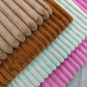 Soft Striped 100% Polyester Plush Ribbed Faux Rabbit Fur Fabric Sculpted Plush for Blanket Coat Sofa Throw Clothing Pillows