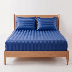 Soft Striped Washed Cotton Bedding 4Pcs Set Fitted Bed Sheet with 2 Pillowcases Home Bedroom Bedding