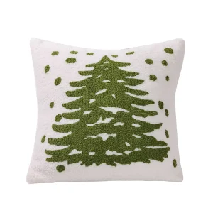 Soft Throw Pillow Creative Cartoon Green Tree Pattern Cover Christmas Accent Pillow for Office Cushion
