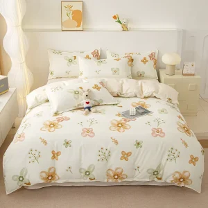 Soft Touch Pastel Floral Pattern Brushed Microfiber Polyester Flat Sheet Quilt Cover and Pillowcase Bedding Set for Girl