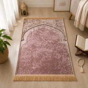 Soft Velvet Muslim Prayer Mat with Tassel Islamic Worship Rug for Home or Travel Ramadan Gift