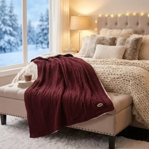 Soft Warm Knitted Multifunctional Heated Throw Electric Blanket with Temperature Control Machine Washable for Home & Office Use