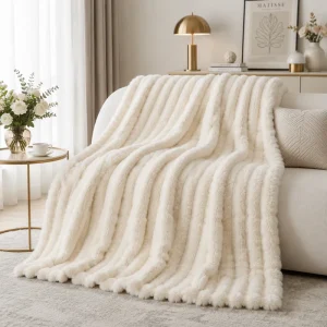 Soft Warm Lightweight Knitted Quilted Solid Color Anti Static Customizable Throw Blanket Wool Rabbit Hair Modern Minimalist