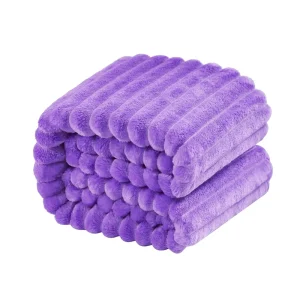 Soft Warm Lightweight Polyester Woven Flannel Fabric Bed Blanket Striped Texture Skin Friendly Cute Bedroom Decor Comfort