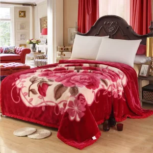 Soft Warm Thick Blanket Korean Mink Printed Plush Asian Fleece Raschel Blanket for Home Use in Winter