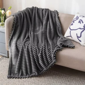 Soft Warm Winter Lightweight Polyester Woven Flannel Fleece Bed Blanket Striped Texture SKIN FRIENDLY European American Style