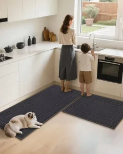 Soft Washable Polyester Kitchen Mats 2 PCS Absorbent Anti Slip Kitchen Runner Rug with TPR Backing