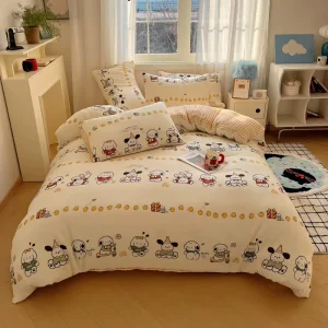 Soft Washed Cotton 4 Piece Comforter Bedding Set Polyester Filled Plant Floral Printed Simple Minimalist All Seasons Adult Kids