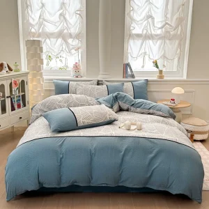 Soft Washed Synthetic Fiber Yarn Dyed Breathable Eco Friendly Durable King Size Bed Sheet Set Duvet Cover for Home Dormitory Use