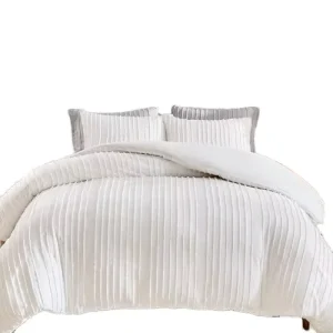 Soft White Boho King Size Duvet Cover Set Striped Textured Tufted Bedding Zipper Closure 3 Pcs Microfiber Duvet