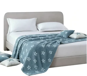 Soft Woven Flannel Throw Blanket with White Star Pattern Cozy Warm for Four Seasons Home Sofa & Bedroom Decor
