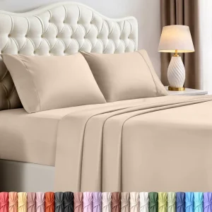 Soft and Breathable Microfiber Includes 1 Fitted Sheet, 1 Flat Sheet and 2 Pillowcases Bedding Queen Size Sheet Set