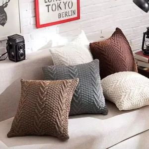 Soft and Comfortable Acrylic Knitted Cushion Cover with Thick Striped Pattern for Floor Decorative Throw Pillows